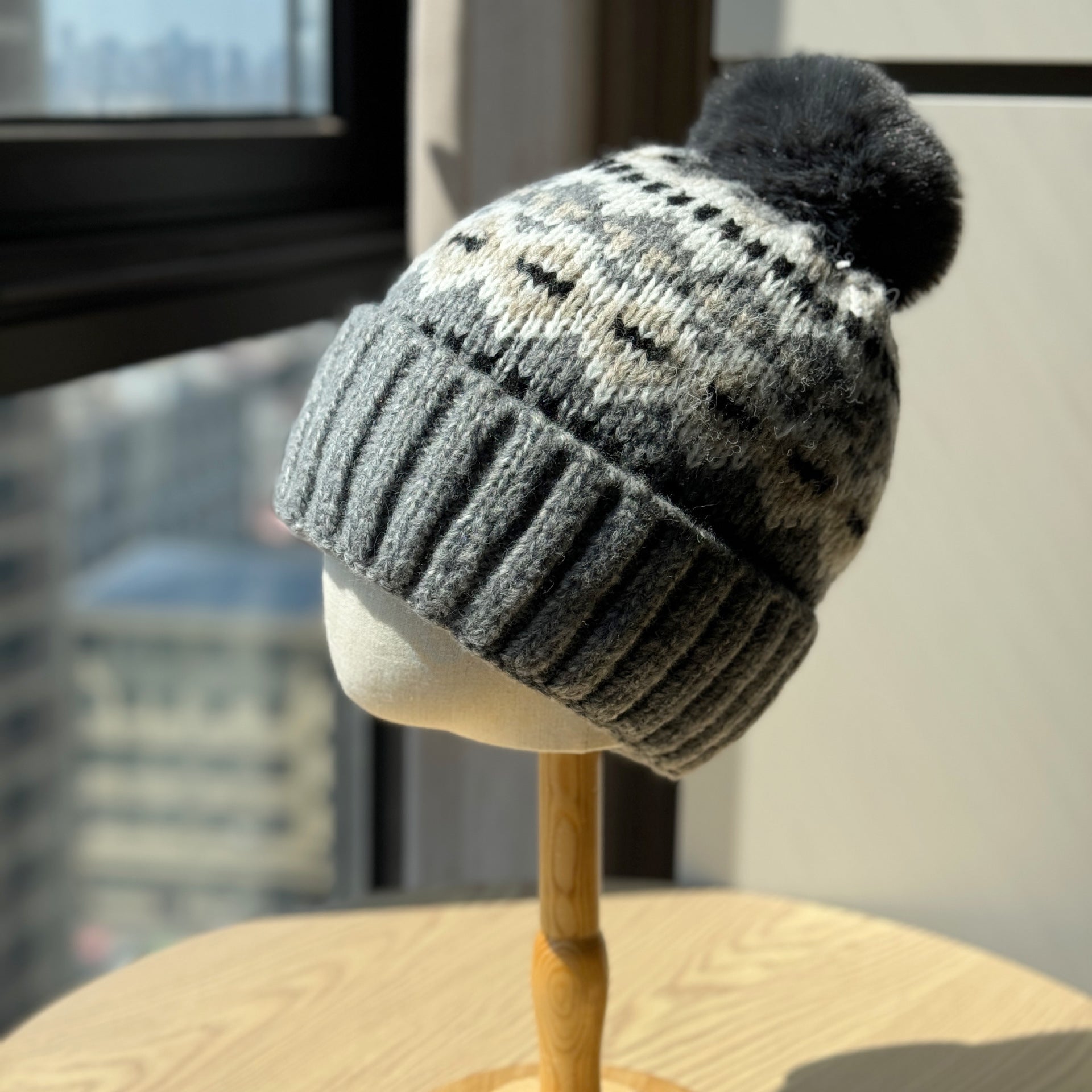 Wholesale Christmas wool hat for women,  warm and cute winter pom-pom ear flap hat
